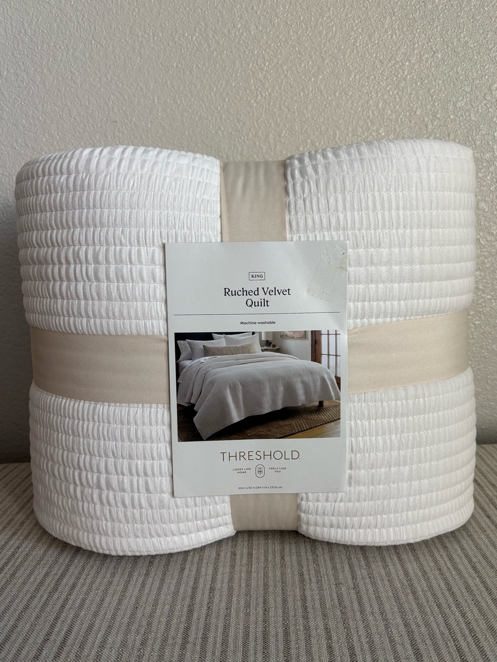 NWT NWT King Ruched Velvet Quilt Ivory - Threshold